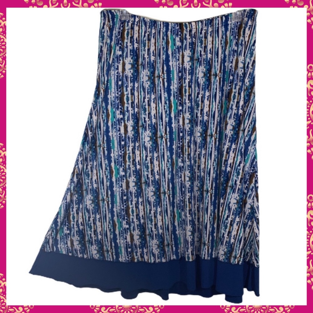 π Maggie Barnes Blue/Brown Maxi Skirt- 1X - Picture 1 of 6